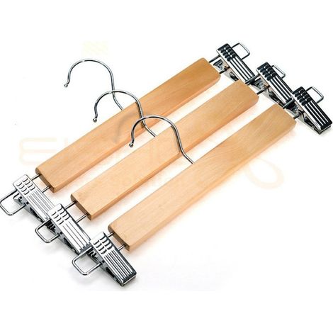 TrAdE Shop Traesio - Set 3 Grucce Stampelle Appendiabito Legno Vestiti Pantaloni Giacche Con Clip -