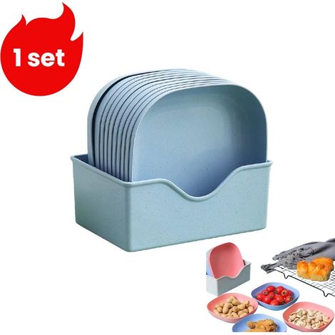 Ensemble de vaisselle bleu avec plateau à épingles en os petites assiettes avec support assiette plate et assiette à dessert pour servir repas collations et desserts (1/5)