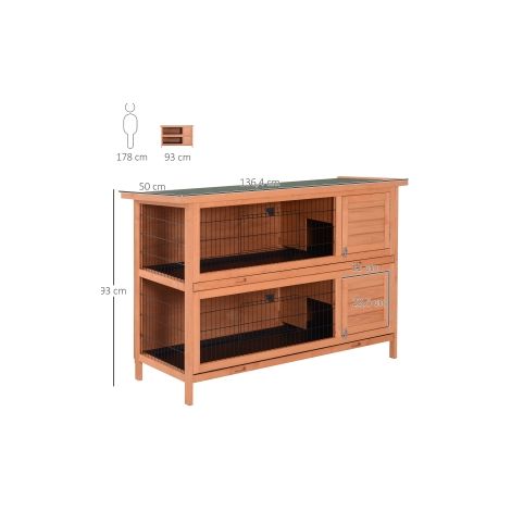 Cage pour cochons d Inde orange à 2 niveaux en bois de sapin avec espace grillagé pour jardin, terrasse et plein air (1/5)