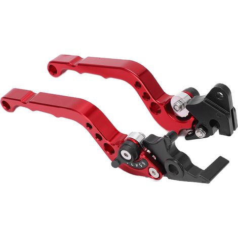 Set aus 2 verstellbaren Motorradbrems- und Kupplungshebeln aus roter Aluminiumlegierung für den Lenker. (1/5)