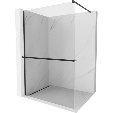 Mexen Kioto+ Duschwand mit Ablage und Reling 100 x 200 cm, Transparent 8 mm, Schwarz - 800-100-121-7