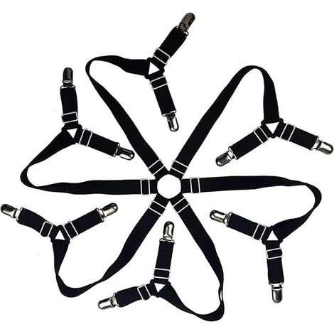 Verstellbare elastische Bänder für Spannbettlaken, die mit gekreuzten Bändern befestigt werden, geeignet für runde und quadratische Matratzen (schwarz).