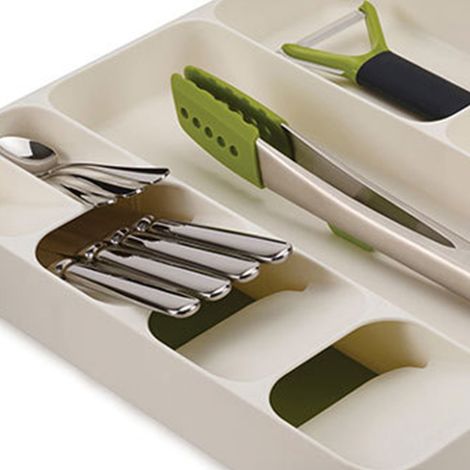 Boîtes de rangement extensibles multiples pour couteaux, fourchettes et baguettes, organisateurs de tiroirs de cuisine, séparateurs de couverts, étagères de rangement, grandes boîtes de rangement troi (1/5)