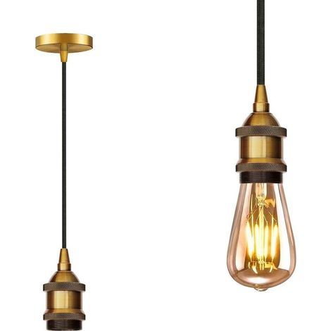 Douille E27, E27 Lustre Suspension Culot de Lampe, Avec fil tressé de 1,5 m, pour E27 Ampoule, Edison Retro Suspension Lampe, pour Restaurant, Salon, Chambre, Cuisine (Laiton) PEBA (1/5)