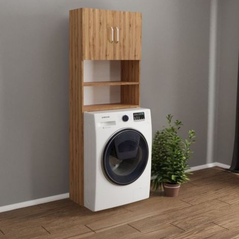Mueble tapa lavadora con puertas y estantes color roble 64x20x180H cm - Gioppi (1/4)