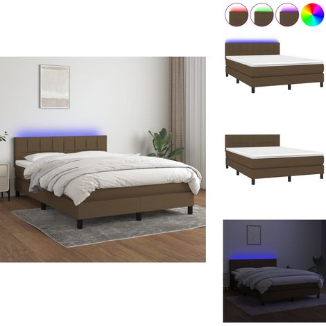 Sommier à lattes de lit matelas et LED Marron foncé 140x200 cm - Sommier Tapissier - Lit Avec Led - Matelas À Ressorts Ensachés - Têted Lit Ajustable - Éclairage Led (1/5)