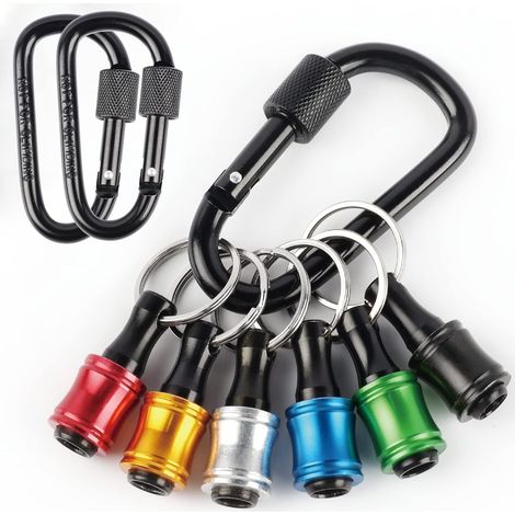 Porte-embouts porte-clés léger avec 2 mousquetons noirs inclus – Lot de 6 adaptateurs à changement rapide (tige hexagonale 1/4") pour visseuses et perceuses (1/5)