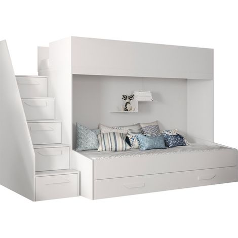 Mobilier1 – Lit superposé Hartford 356 – Blanc brillant – Dimensions 90x200 mm – Sommier à lattes – Design moderne pour espaces réduits (1/4)