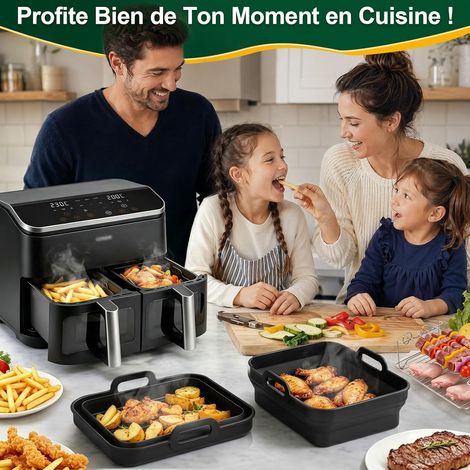 COSORI Lot de 2 moules pliables en silicone pour friteuse à air chaud 8,5 l 2 compartiments (CAF-R901-AEU), 2 accessoires de friteuse à air chaud, moules de cuisson antiadhésifs réutilisables pour