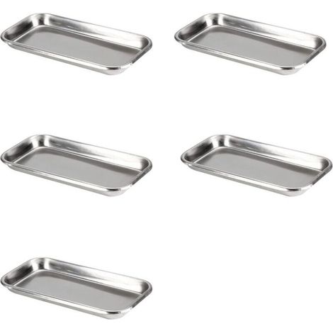 5-teiliges Edelstahl-Tablett-Set, rechteckige Edelstahl-Tabletts, rechteckige medizinische Edelstahl-Tabletts, Edelstahl-Tattoo-Tablett, Labortablett für Tattoos und zahnärztliche Eingriffe (1/5)