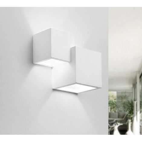 Applique Da Parete 2 X Cubo In Gesso Verniciabile Lampada Doppia Luce G9 (1/4)