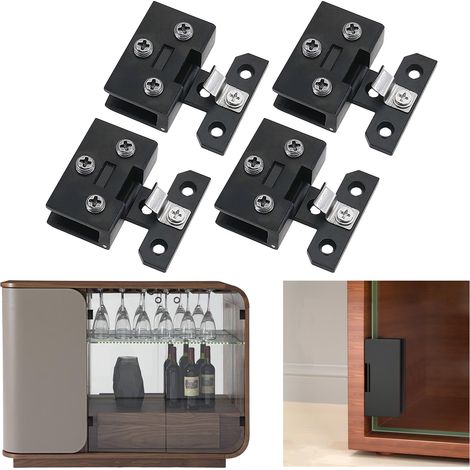 Charnière de porte d'armoire en verre 4pcs Clamp charnière de porte d'affichage, alliage de zinc noir mat, aucun trou à percer (1/5)