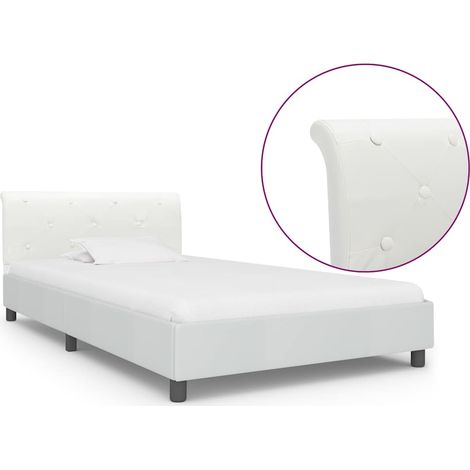 Cadre de lit,Structure de lit,Lit Adulte Blanc Similicuir 100 x 200 cm (1/5)