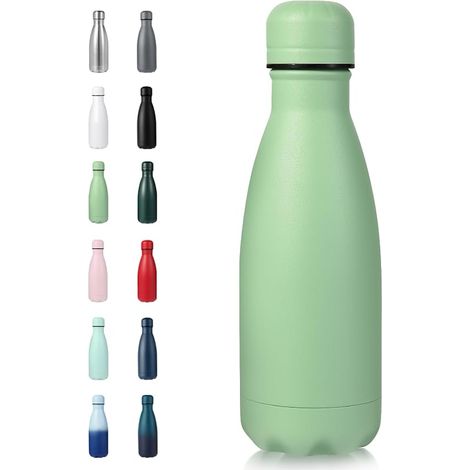 Petite bouteille d'eau de 355 ml en acier inoxydable sans BPA, bouteille d'eau isotherme à double paroi, garde au froid 24 heures et au chaud 12 heures pour les enfants (vert) (1/5)