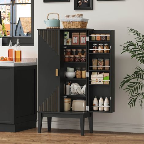Credenza 120x59x30 cm nera in MDF con 2 ante e 5 vani portaoggetti stile vintage
