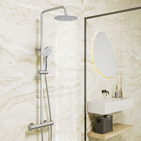 Biubiubath Round Chrome Thermostatic Mixer Shower Set Height-adjustable 73-115cm (1/5)
