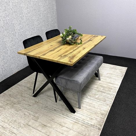 Stone Effect Dining Table Set with 2 Velvet Chairs And Grey Bench Modern Dining Furniture