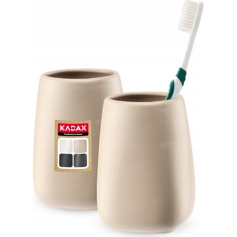 KADAX Badezimmerbecher, Zahnputzbecher aus Keramik, Beige, 2 Stück