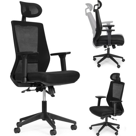 Silla de oficina ergonómica negra con altura ajustable y respaldo de malla