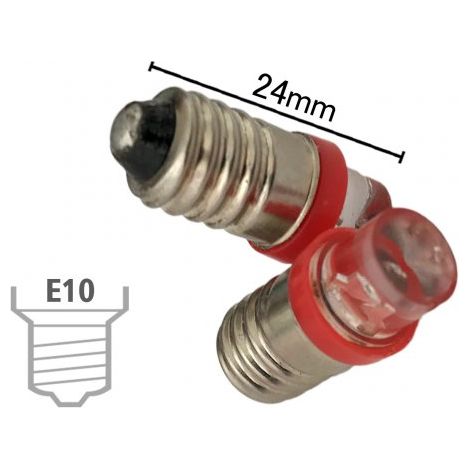 Coppia 2 Lampadine Led E10 Vite Miniatura Con 1 Led Colore Rosso 6V 12V 0,2W