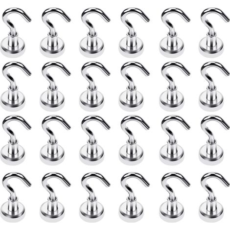 Crochet magnétique néodyme puissant 8 kg - Lot de 24 aimants pour cuisine,casiers de bureau et réfrigérateur (Argent) (1/5)