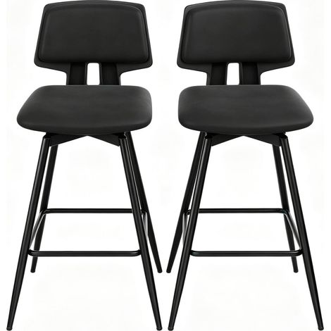 Set mit 2 drehbaren Barhockern mit Rückenlehne aus schwarzem Kunstleder, 65,5 cm MODENUIT (1/4)