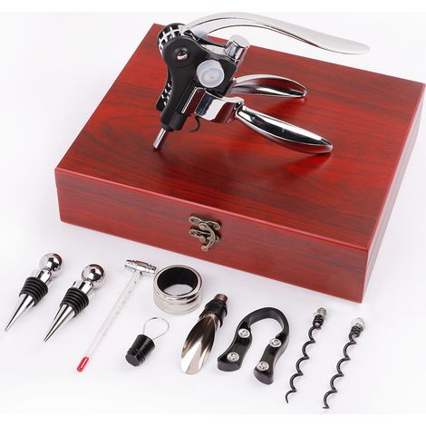 Ouvre-bouteille à vin ensemble coffret cadeau tête de lapin boîte en cuir boîte en bois oreilles de lapin ensemble de neuf pièces boîte en bois accessoires pour le vin en forme de lapin (1/2)