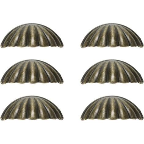 Pair Lot de 6 Poignées Coquille en Bronze Antique – 6,4 cm, Poignées de Meubles pour Armoire et Tiroirs (1/5)