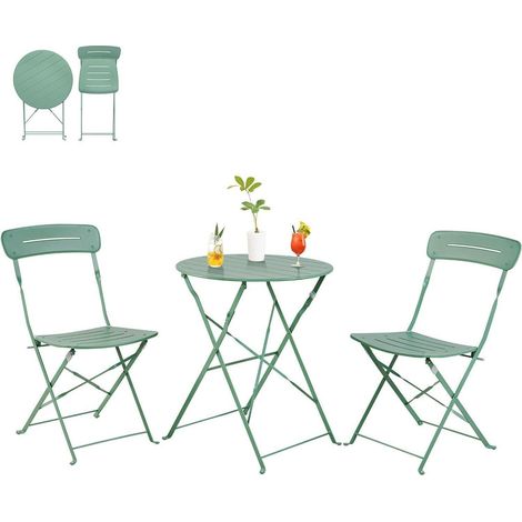 Balkonmöbel Set Bistrotisch 2 Stühle 3 Teilig Wetterfest Grün mit Nut (1/5)