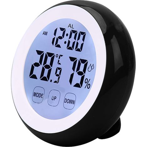 Horloge Alarme Hygromètre Thermomètre - Écran Tactile Rond - Affichage Température et Humidité - Usage Intérieur Maison Bureau Chambre Bébé - 1 Pièce (1/5)