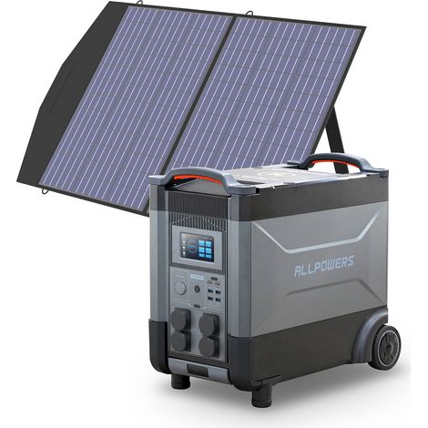 ALLPOWERS Estación de energía portátil R4000 con Panel Solar Portátil 100W, batería LFP de 3456Wh, 4 Tomas CA 4000W (6000W Pico), Carga Rápida de 1.2H, generador solar para Acampar, Cortes, UPS Backup (1/5)