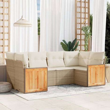 Juego de sofás jardín con cojines 6 pzas ratán sintético beige vidaXL (1/3)