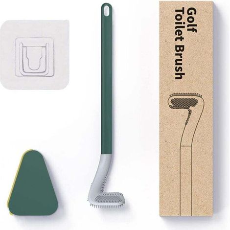 Brosse WC Silicone Manche Long avec Base Automatique Anti-Fuite Ensemble Toilette Vert
