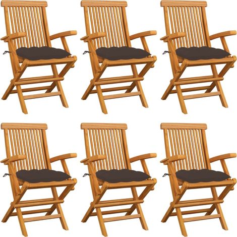 Lot de 6 Chaises de jardin avec coussins taupe - Chaise d'extérieur pour terrasse/jardin Bois de teck massif BV243324 - BonneVie (1/5)