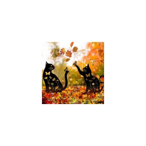 Lot de 2 statues de jardin en forme de chat en fer - Décoration de jardin en métal pour prairie, statues extérieures, décorations de pelouse, amoureux des chiens, cadeaux de laboratoire noirs,
