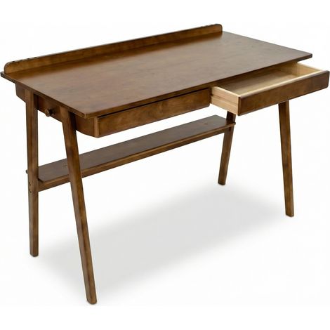 Bureau 120x60x75 cm en bois couleur noyer, avec rangement gain de place pour bureau FloraGrace (1/5)