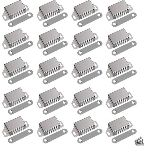 Confezione da 10 chiusure magnetiche per porte in acciaio inossidabile resistenti, portata 13,6 kg (30 libbre), per mobili da cucina, armadi e cassetti (5,3 cm, argento) (1/4)