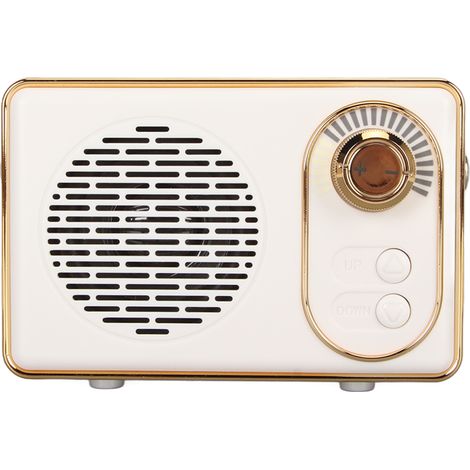 Enceinte Bluetooth 5.0 rétro vintage, mini enceinte Bluetooth, lecteur MP3 rechargeable avec carte mémoire, entrée auxiliaire et port USB, idéale pour le camping et les fêtes (blanche). (1/5)
