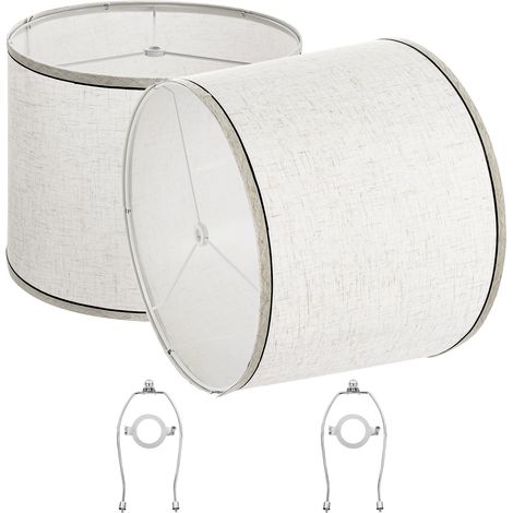 Abat-jour, 2 pcs, 290x320x245 mm, abat-jour de remplacement moyen avec harpe, housse de rechange pour lampes de table, lampadaires et suspensions, assemblage facile, lin clair avec bordure noire (1/5)