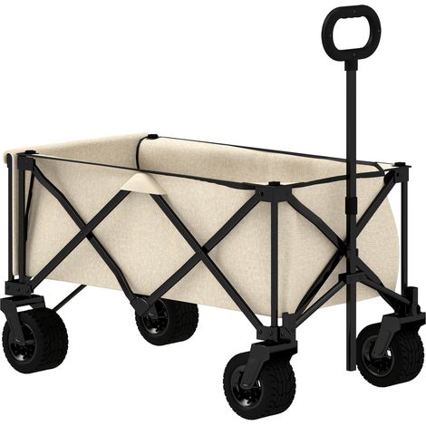 Gartenwagen 100 kg belastbar, klappbar Transportwagen mit herausnehmbare Plane, Griff, Rädern, Bollerwagen Handwagen Gartenkarre 138 Liter, Gerätewagen für Haus, Garten Beige