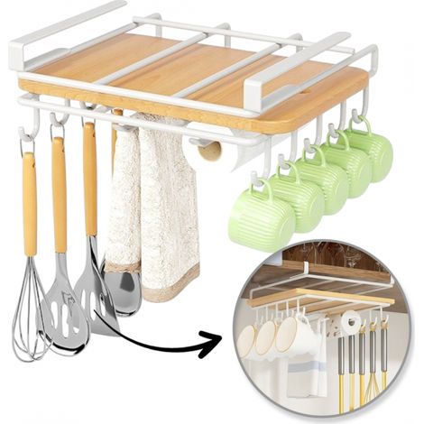 Estante, soporte colgante para armario, organizador de cocina con ganchos, blanco OR116B