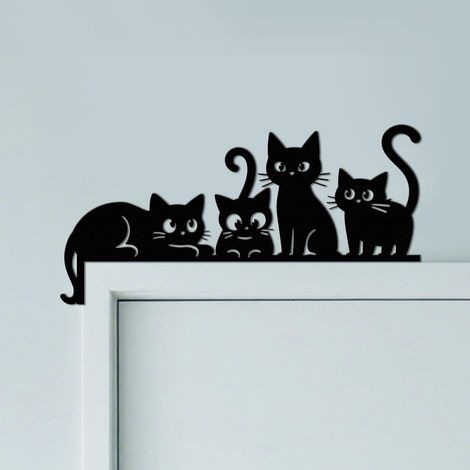 Chat Ornement de Cadre de Porte en Métal Décoration Murale Noire pour Porte, Art Déco Originale d'angle de Portail pour Chambre (1/5)