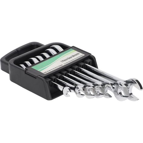 Jeu de 7 clés à cliquet fixes mixtes, polies fines, résistantes à l'usure, coffret combiné robuste pour bricolage et mécanique. (1/5)
