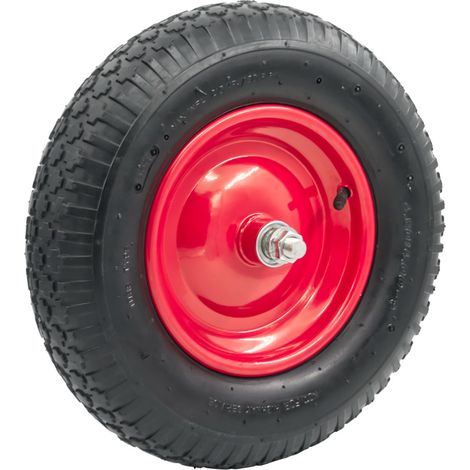 STI Ruota 4.8/4.00-8 Ø 390mm Gomma Pneumatica per Carriola compreso asse 150mm x 20mm
