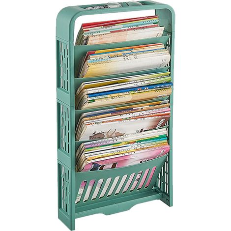Étagère à livres, présentoir pour livres d'élève, bureau de classe, organiseur de livres à plusieurs niveaux, étagère de rangement, bibliothèque de lycée, présentoir à livres vert (1/5)