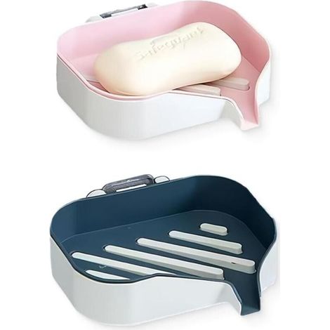 Seifenschale mit Abfluss, 2 Stück Seifenschale für Badezimmer, Duschseifenschale ohne Bohren, Abnehmbare Seifenbox (1/4)