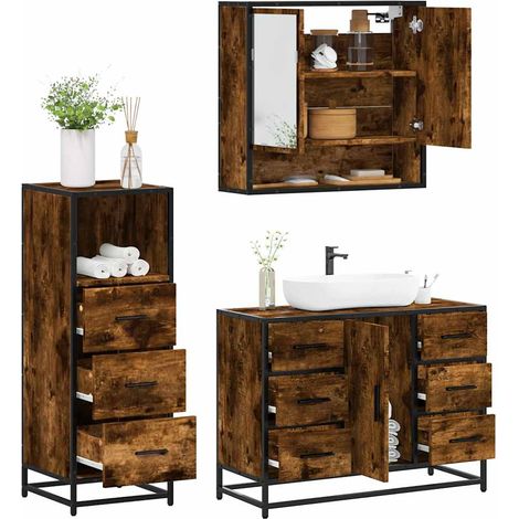 Set de muebles baño 3 pzas madera contrachapada roble ahumado
