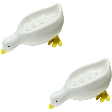 Portasapone in ceramica a forma di anatra, con scolapiatti e porta spugna, 1 pezzo (1/5)