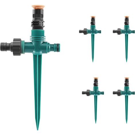 Lot de 4 arroseurs de pelouse rotatifs à 360° – réglables sur 3 vitesses – avec base à piquet en ABS et PVC pour jardin et pelouse – vert (1/5)