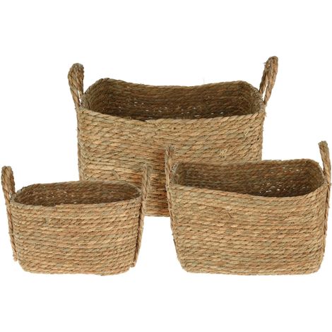 Paniers de rangement avec poignées, tressage, lot de 3, différentes tailles